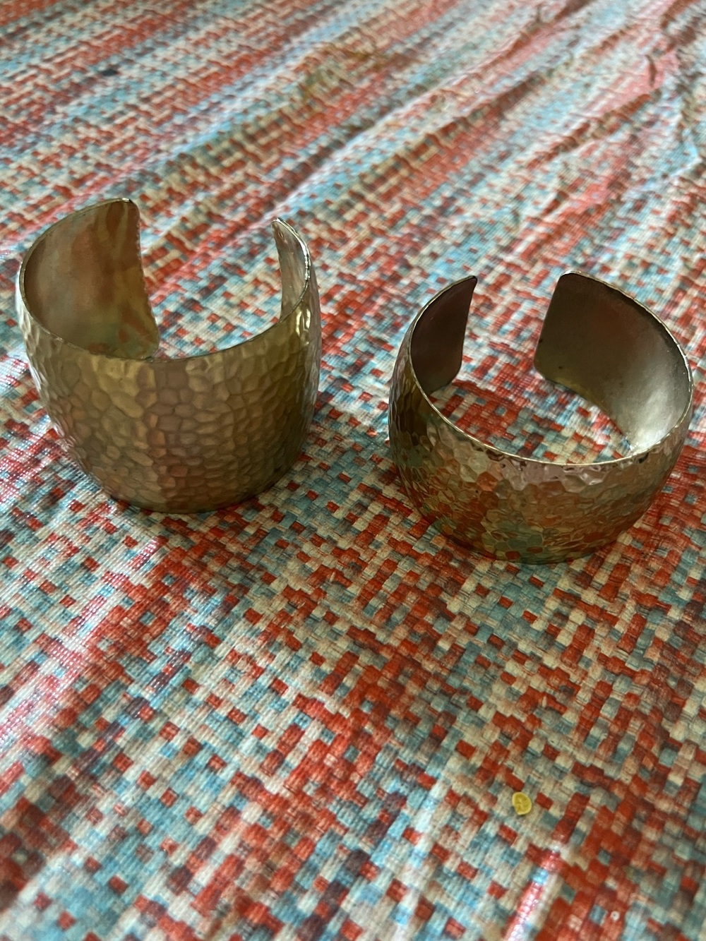 Wide Hammered Brass Cuff Set of 2